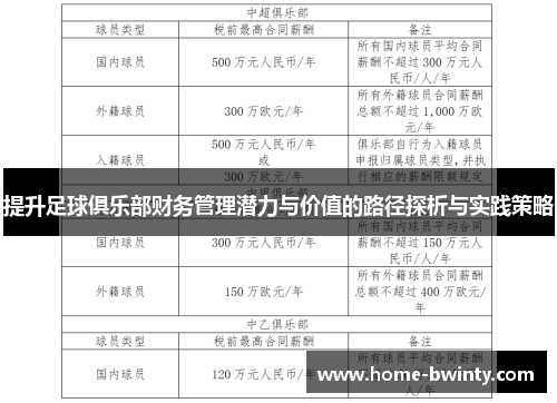 提升足球俱乐部财务管理潜力与价值的路径探析与实践策略