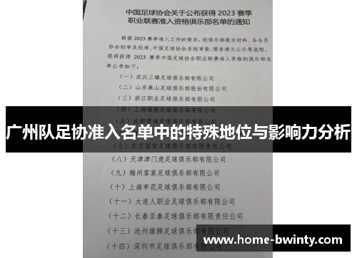 广州队足协准入名单中的特殊地位与影响力分析